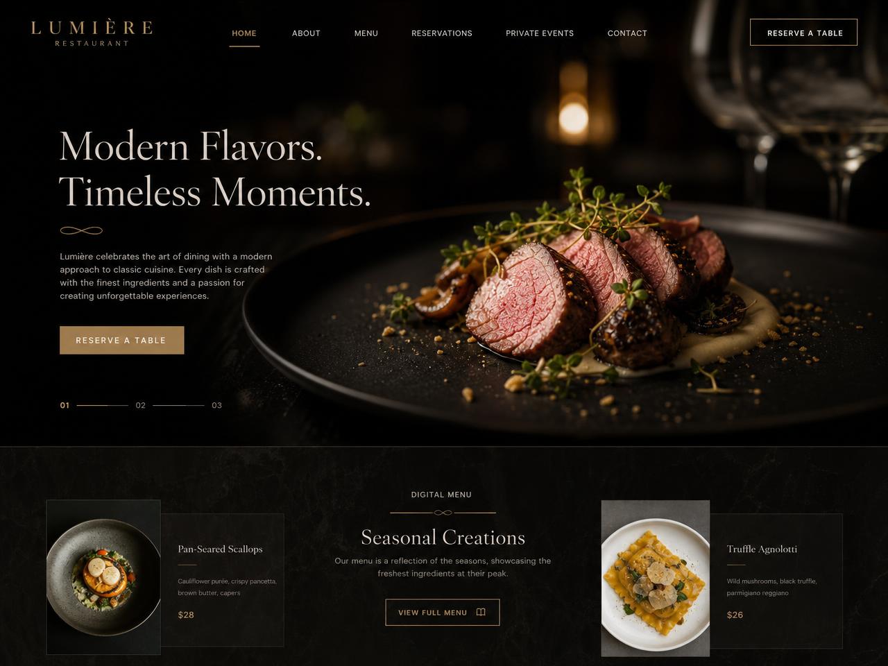 Homepage of the Ember & Spice restaurant website concept
